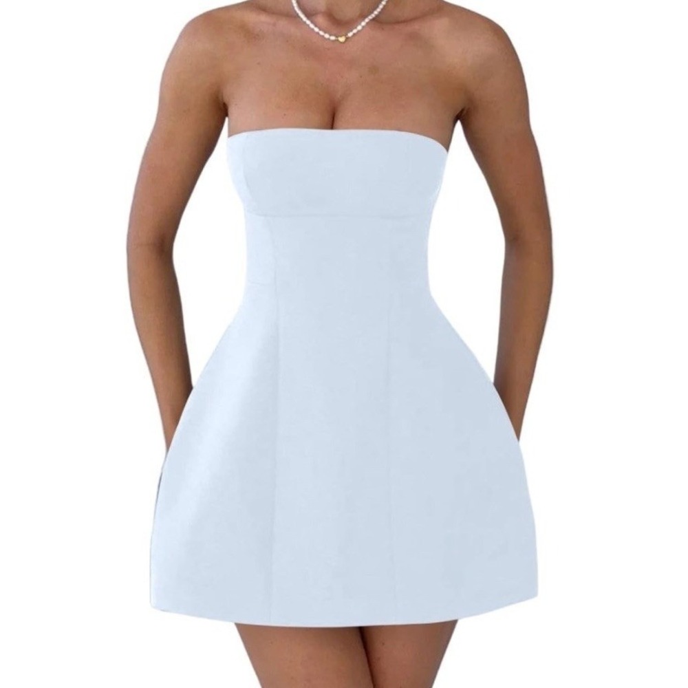 Unbranded Tube A-line Mini Dress Womens Large White Like New Strapless C501